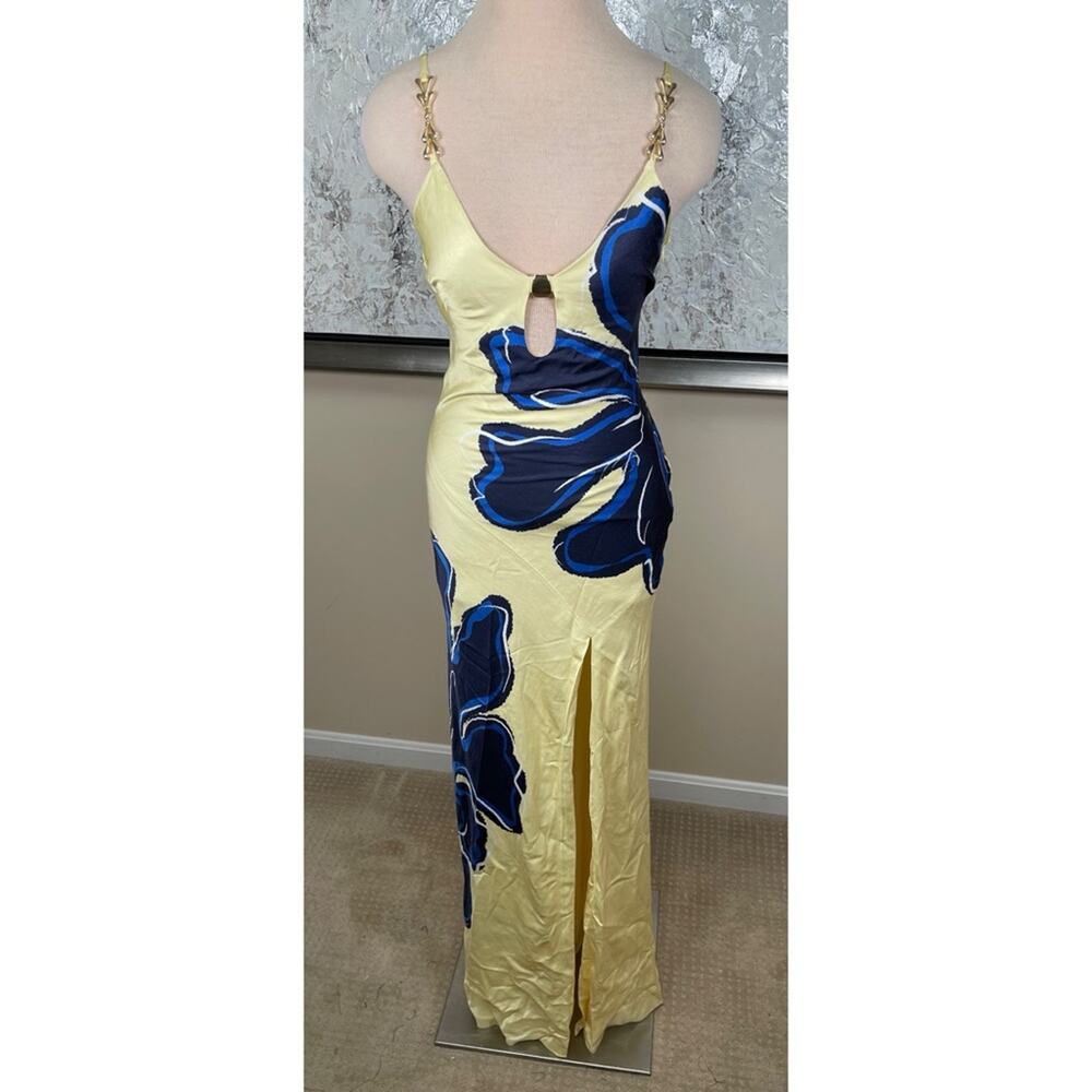 REBECCA VALLANCE Indigo Bloom Floral Gold Hardware Embellished Maxi Dress Size 0 - Picture 2 of 8